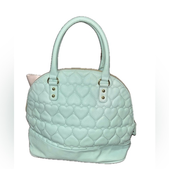 Betsey Johnson Green Quilted Satchel with a Cream Bow - Picture 12 of 14